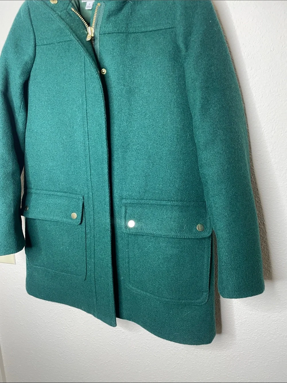J.Crew Mercantile | Women’s Green Wool Vail Parka Faux Fur Collar Size 2 - Picture 3 of 7